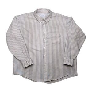 Manhattan Striped Long Sleeve Vtg Button Up Shirt 18 1/2 34-35 USA Made